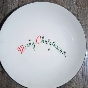 Vtg Silver Rimmed Porcelain Holiday plate "Merry Christmas". 10 inch